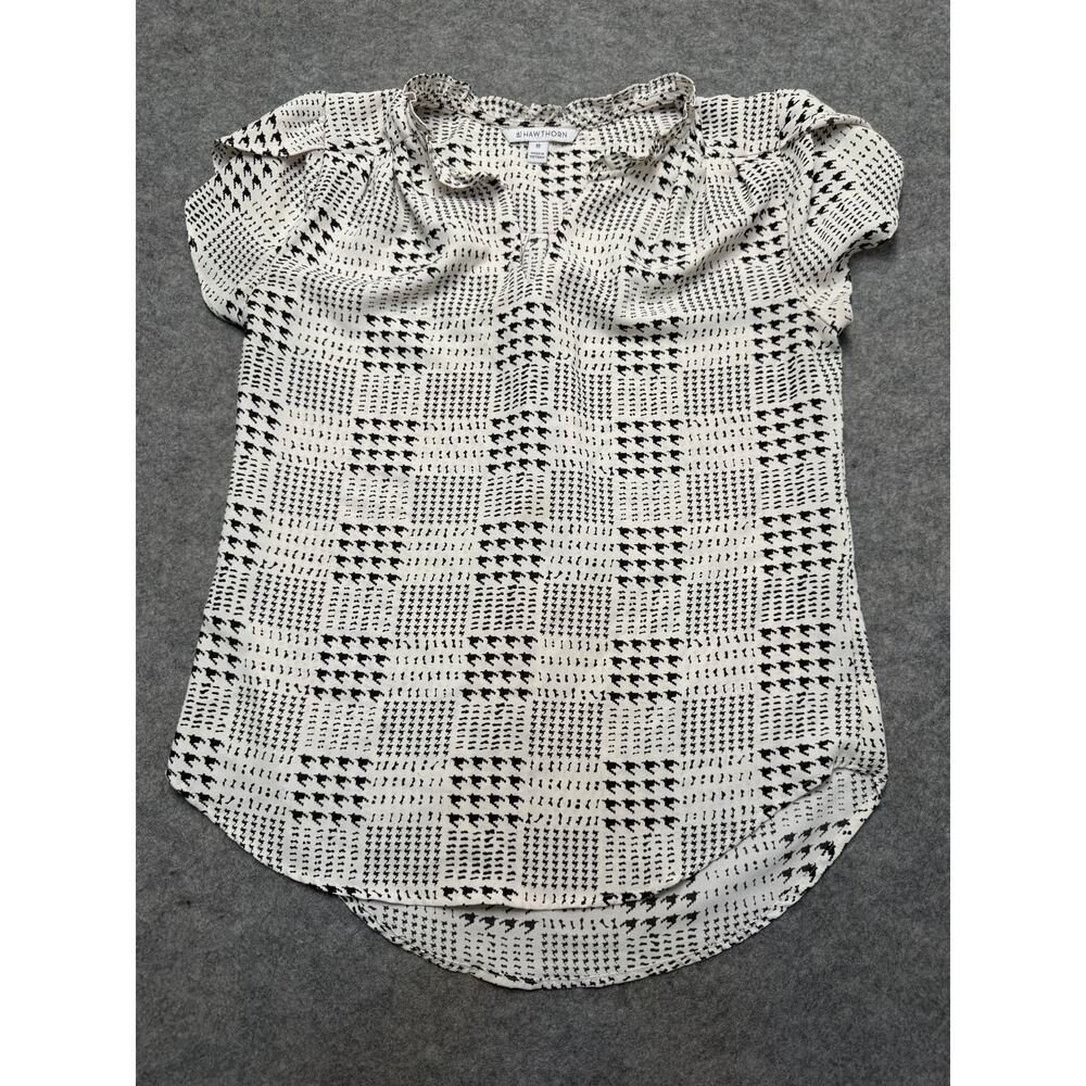 41 Hawthorn Top Women’s XS Black White Printed Short Sleeve Blouse